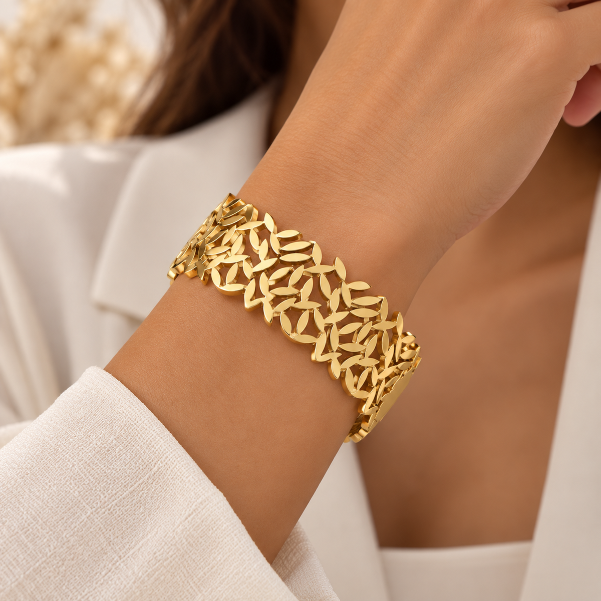 Bracelet Tina manchette feuillage