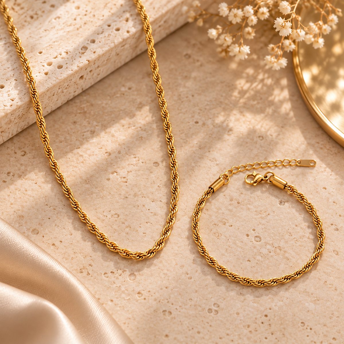 Ensemble Collier & Bracelet Chaîne Rope — finition dorée