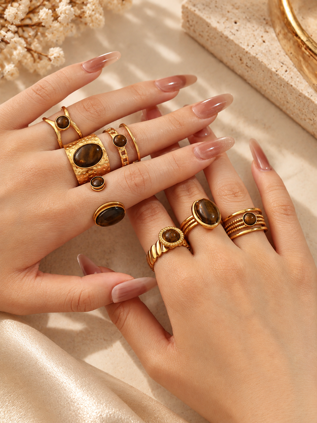 Bague Œil de Tigre Dorée — Au Choix