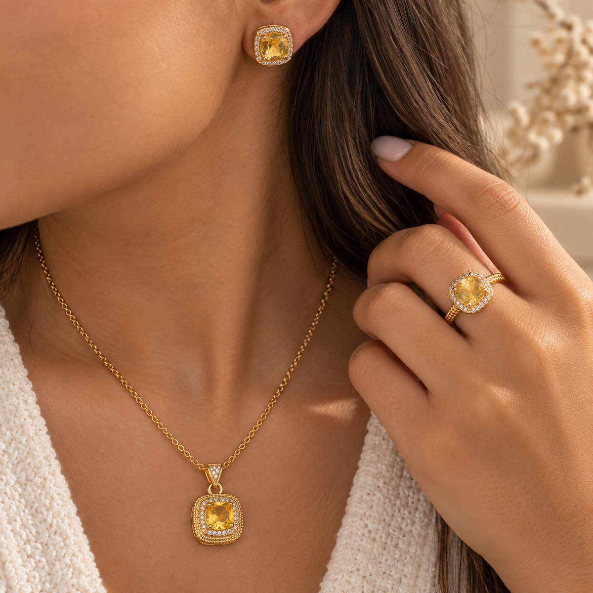 Parure Citrine Dorée 3 Pièces