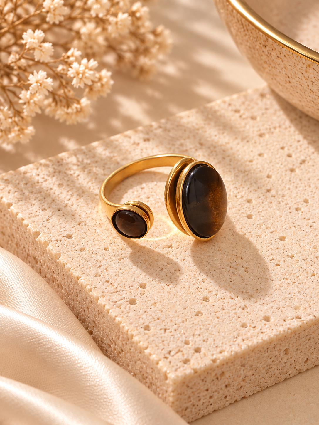 Bague Œil de Tigre Dorée — Au Choix