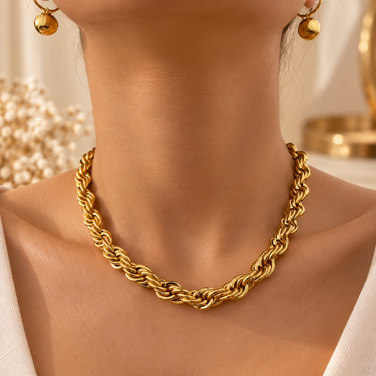 Collier Chaîne Corde Torsadée Dorée