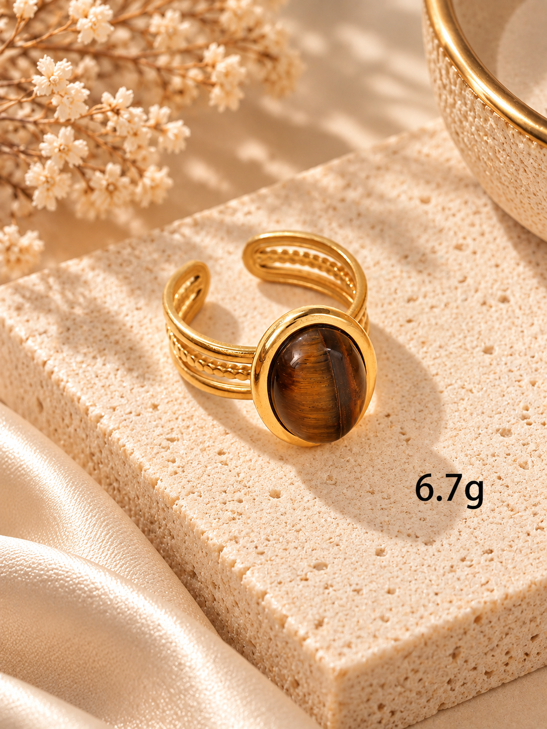 Bague Œil de Tigre Dorée — Au Choix