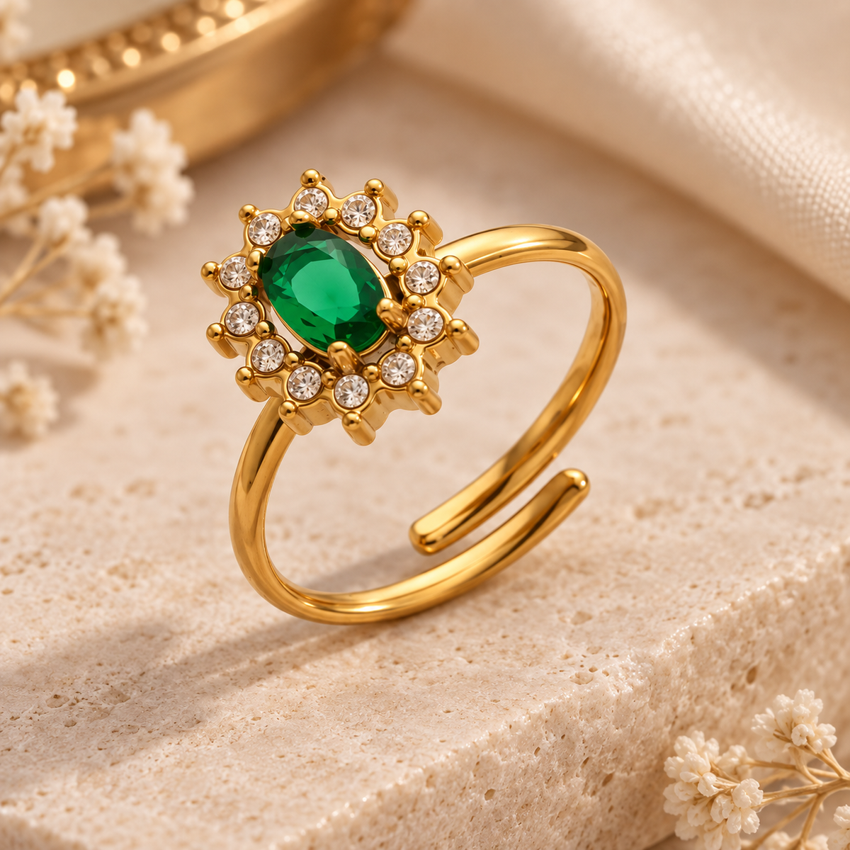 Bague Cocktail Émeraude & Cristaux