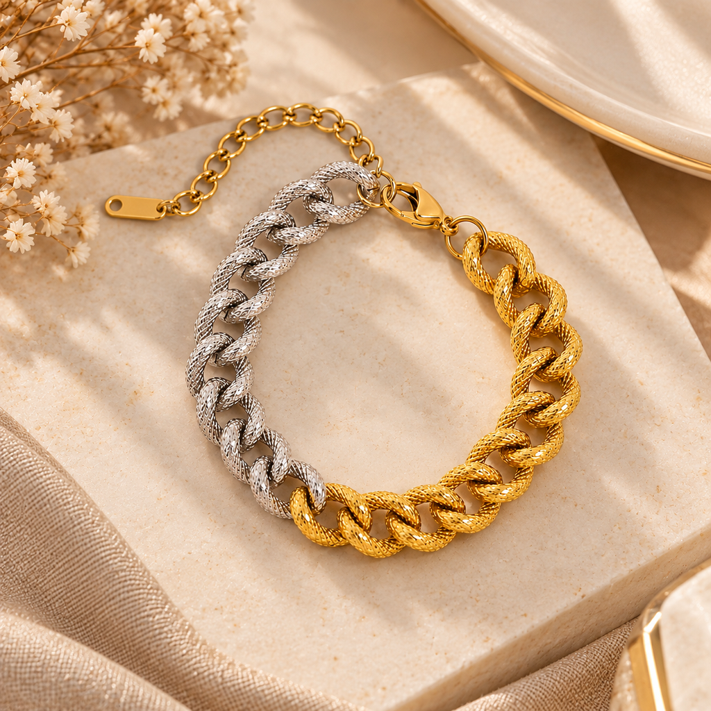 Bracelet Chaîne Cubaine Torsadée — Or & Bicolore
