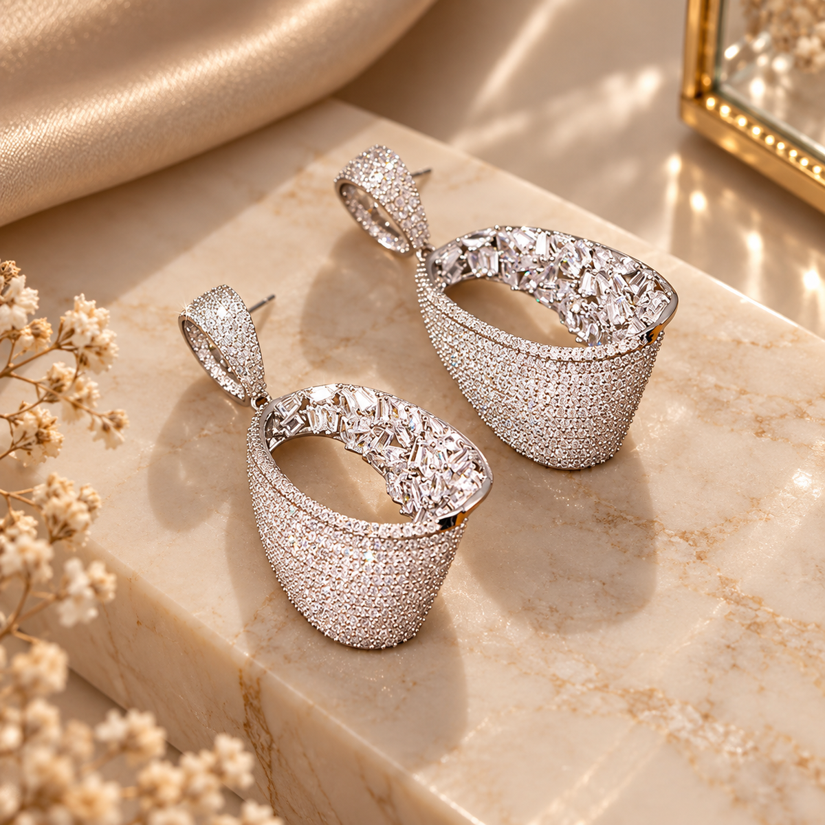 Boucles d'Oreilles Pendantes Ovales Cristal Baguette – Collection Cérémonie
