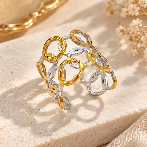 Bracelet Manchette Anneaux Entrelacés Bicolore — vue produit