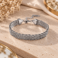 Bracelet Maille Tissée Large — finition argentée