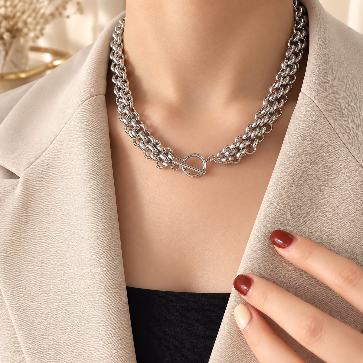 Collier Chaîne Large Double Rang & Fermoir Toggle