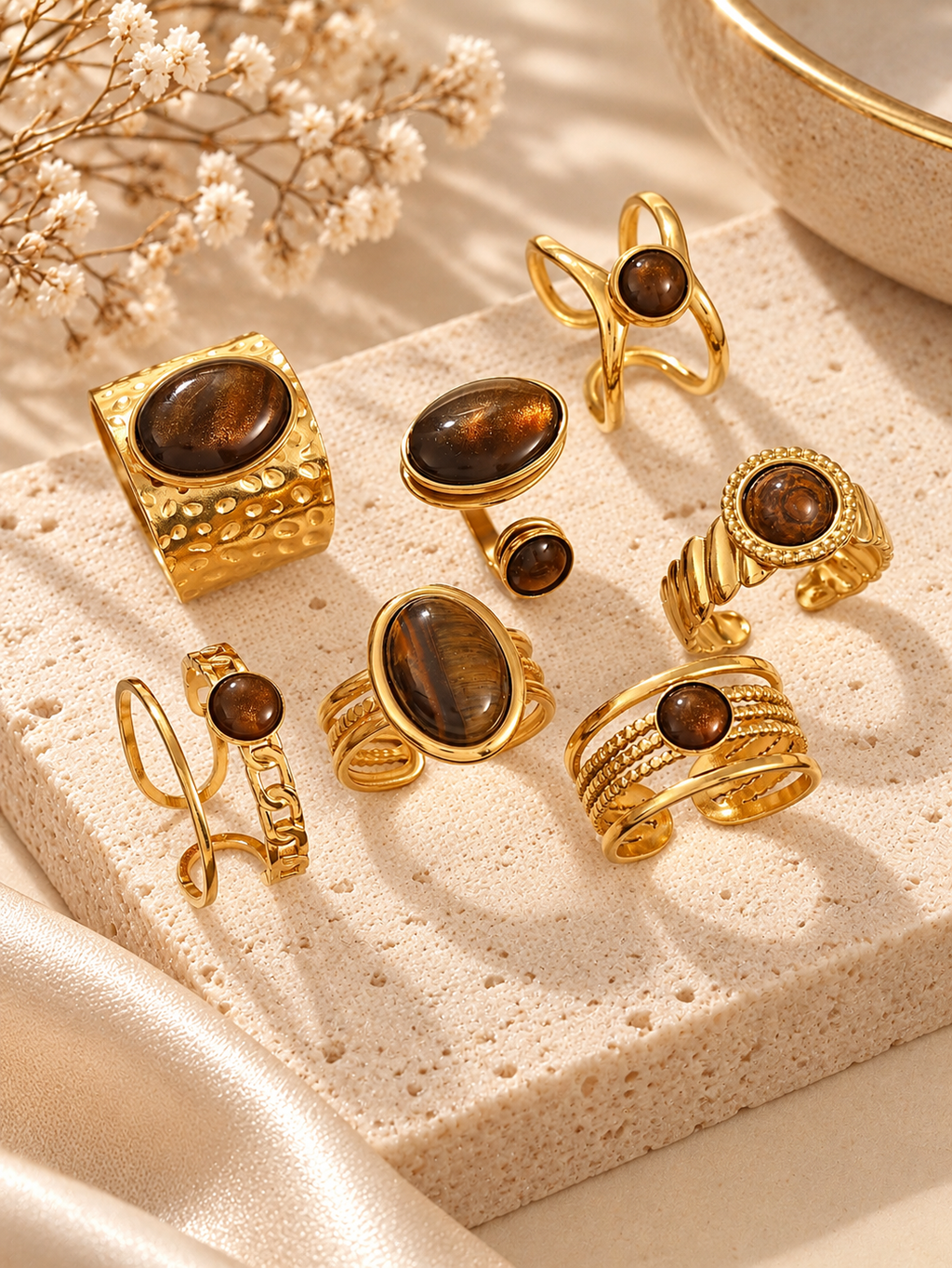Bague Œil de Tigre Dorée — Au Choix