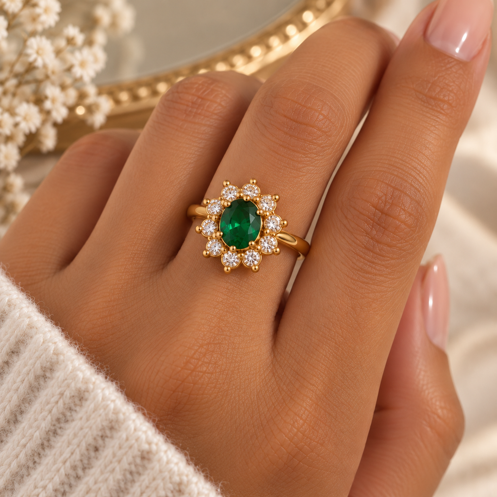 Bague Cocktail Émeraude & Cristaux