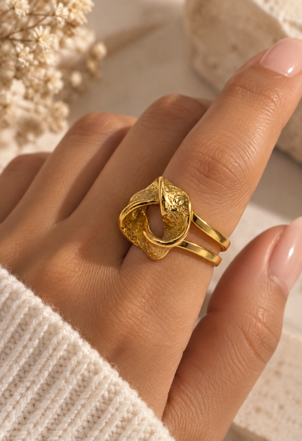 Bague Cocktail Nœud Organique Martelé