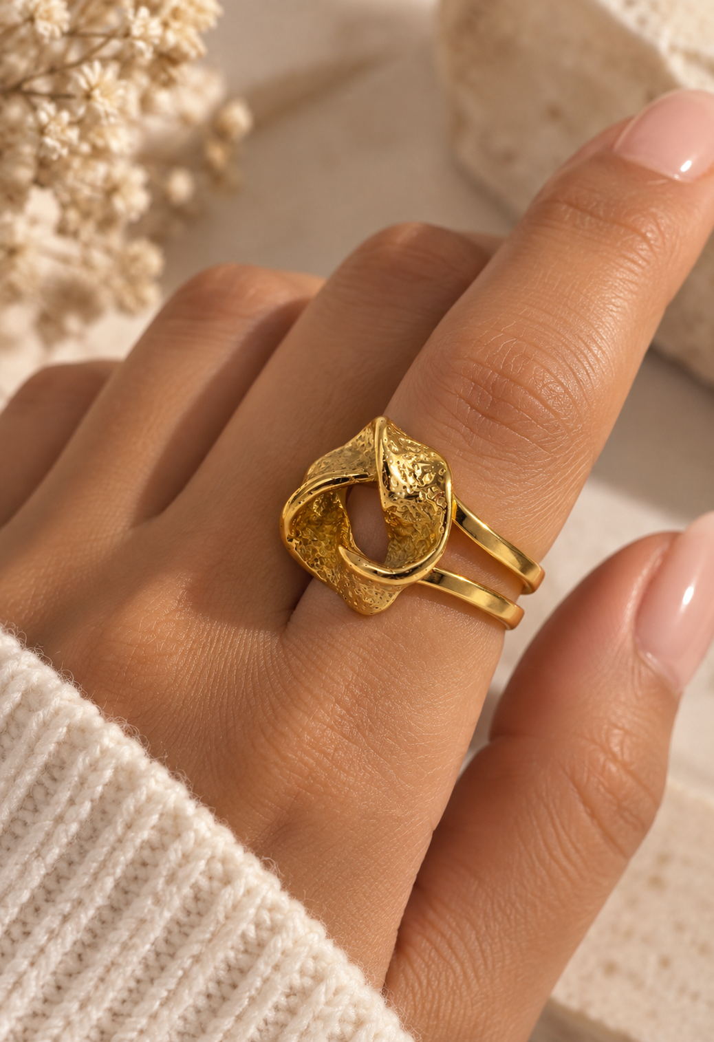 Bague Cocktail Nœud Organique Martelé