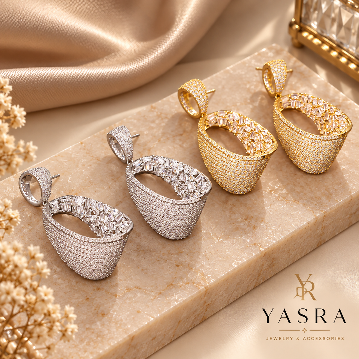 Boucles d'Oreilles Pendantes Ovales Cristal Baguette – Collection Cérémonie
