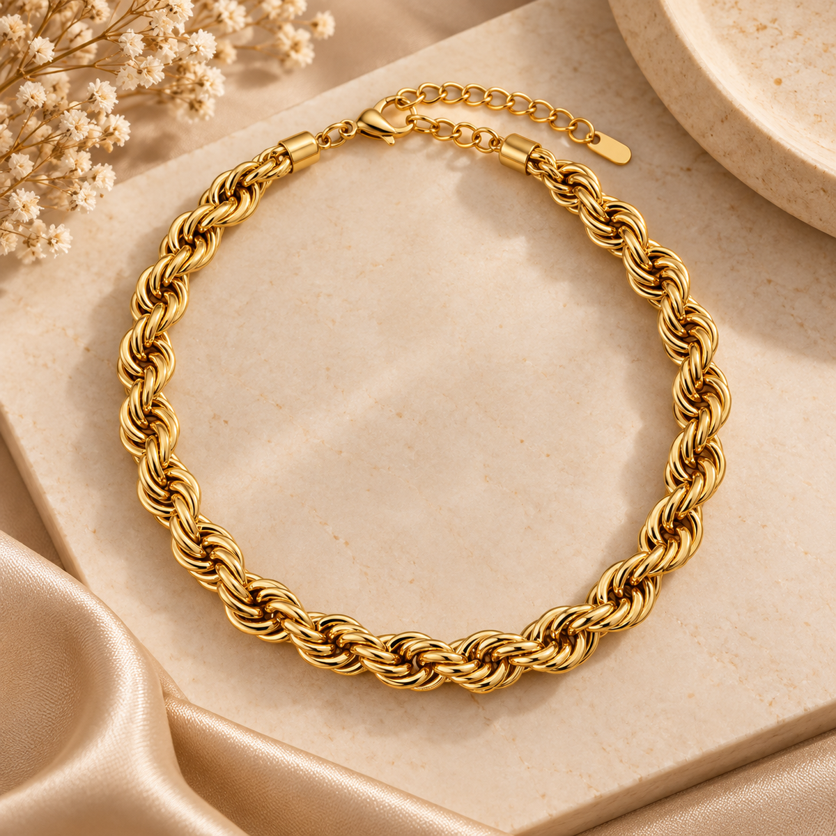 Collier Chaîne Corde Torsadée Dorée