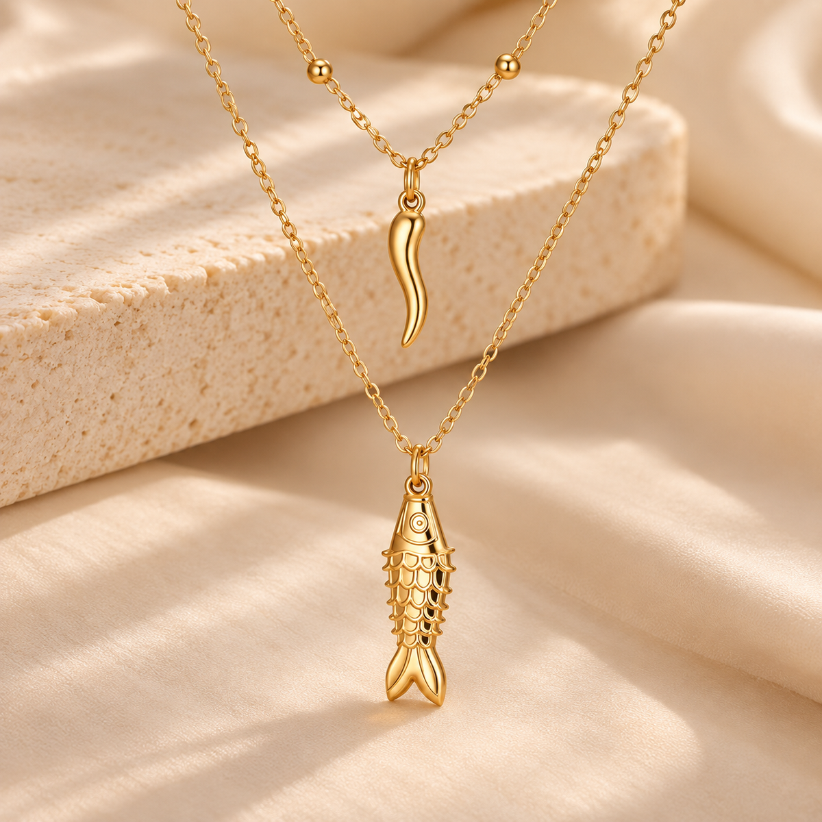 Collier Bahia - pendentifs poisson et piment