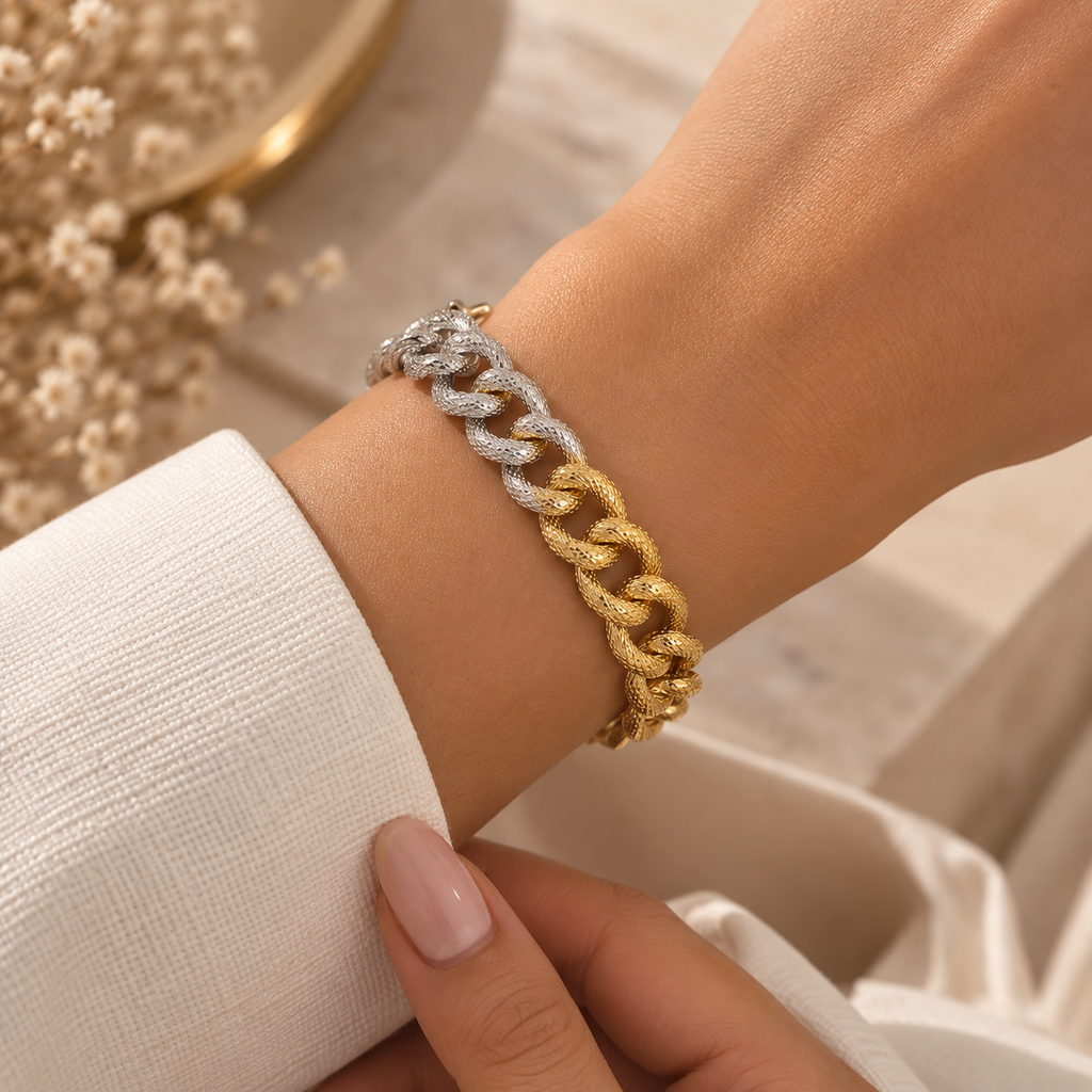 Bracelet Chaîne Cubaine Torsadée — Or & Bicolore