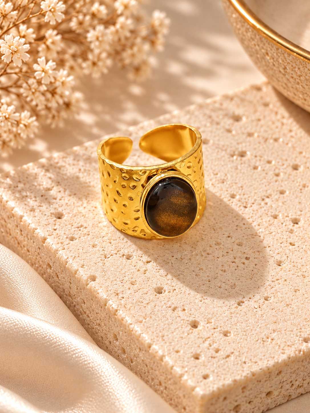 Bague Œil de Tigre Dorée — Au Choix
