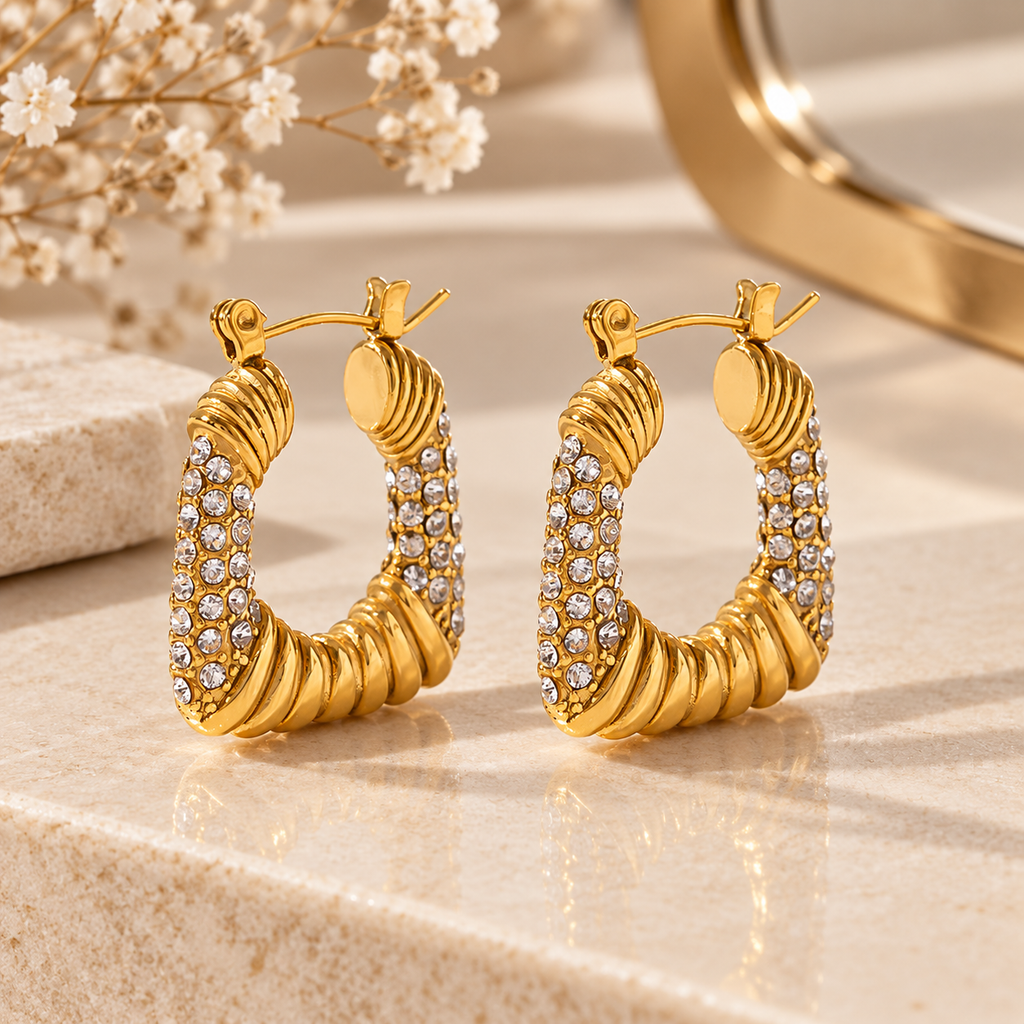 Créoles Pavé Cristal Torsadées