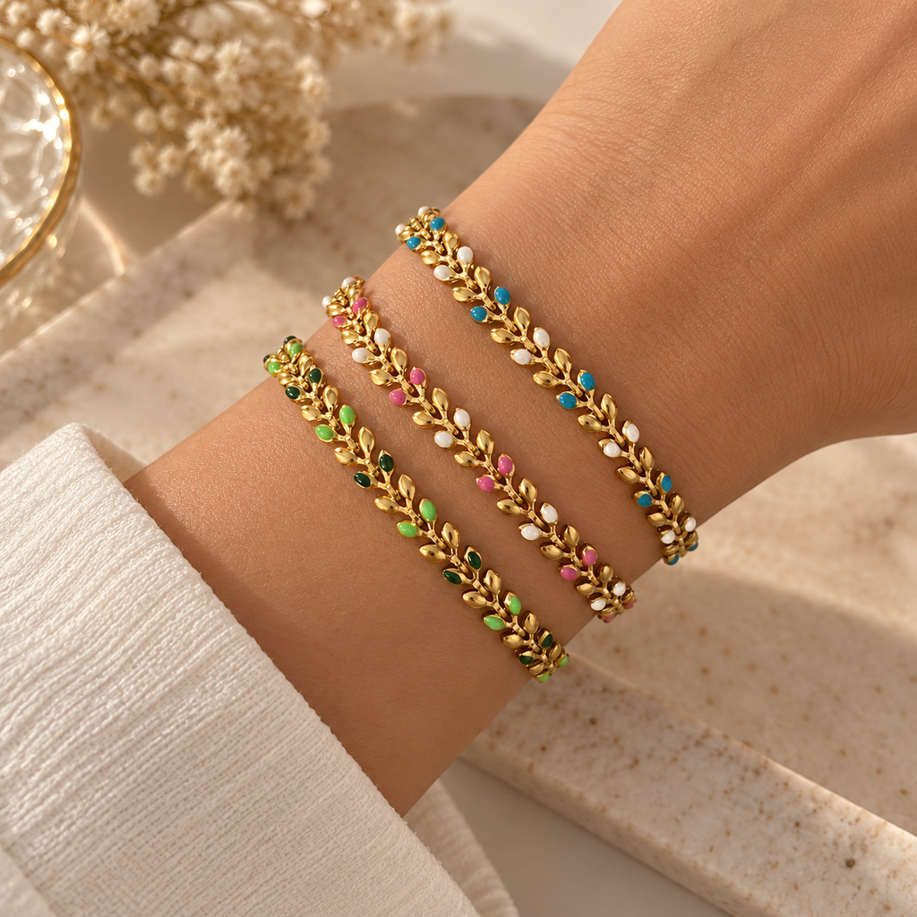 Bracelet Épis de Blé Émail Coloré — 4 coloris portés au poignet