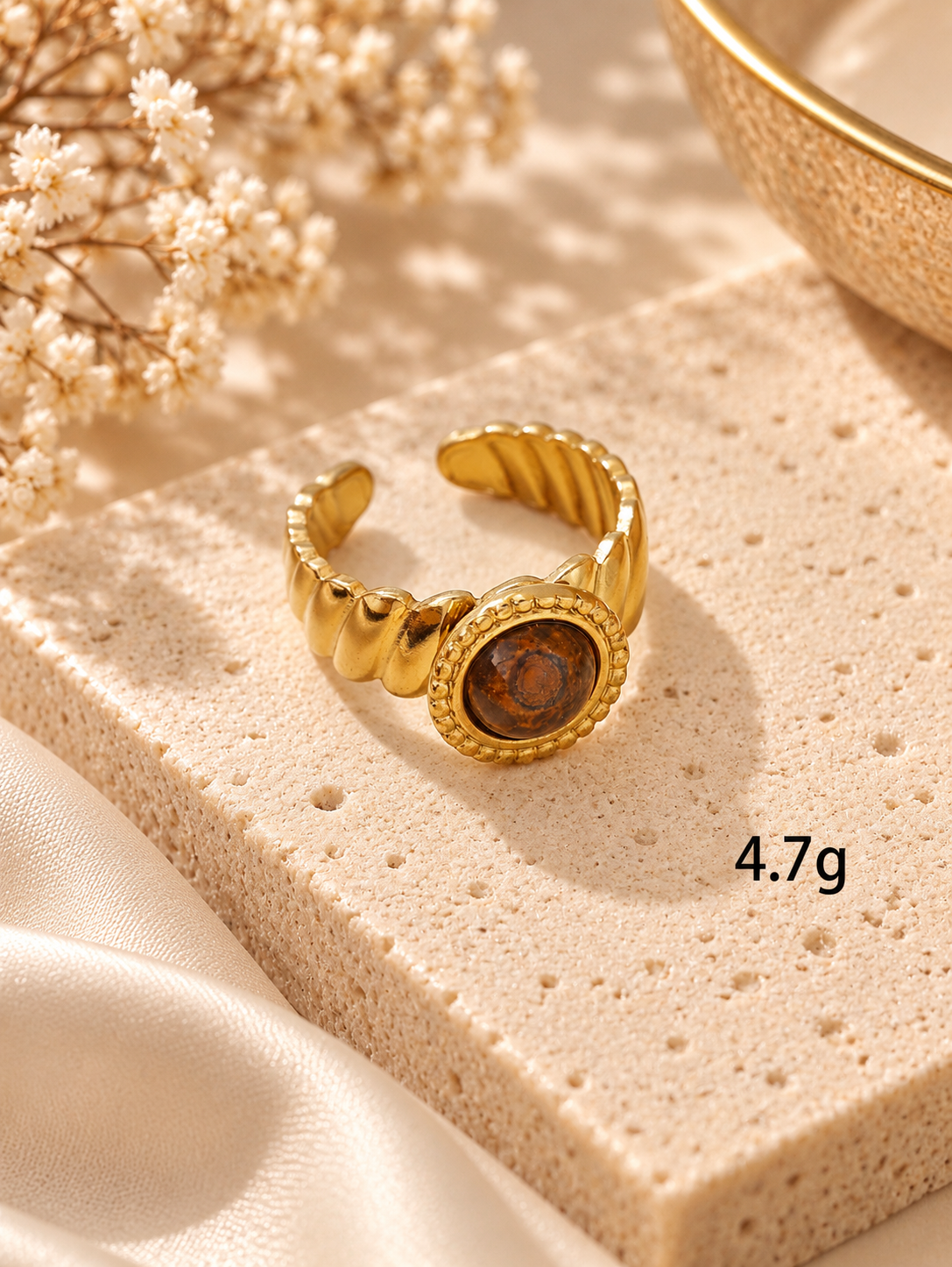Bague Œil de Tigre Dorée — Au Choix