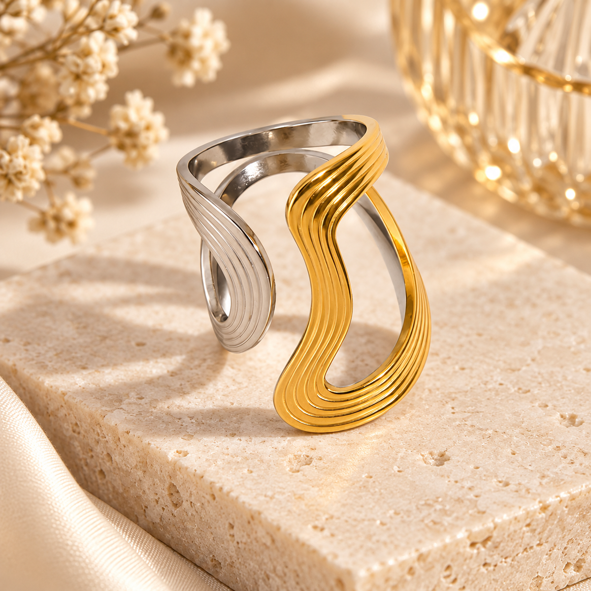 Bague Vague Sculptée Bicolore
