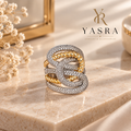 Bague Large Multi-Rangs Torsadée & Zircons Bicolore