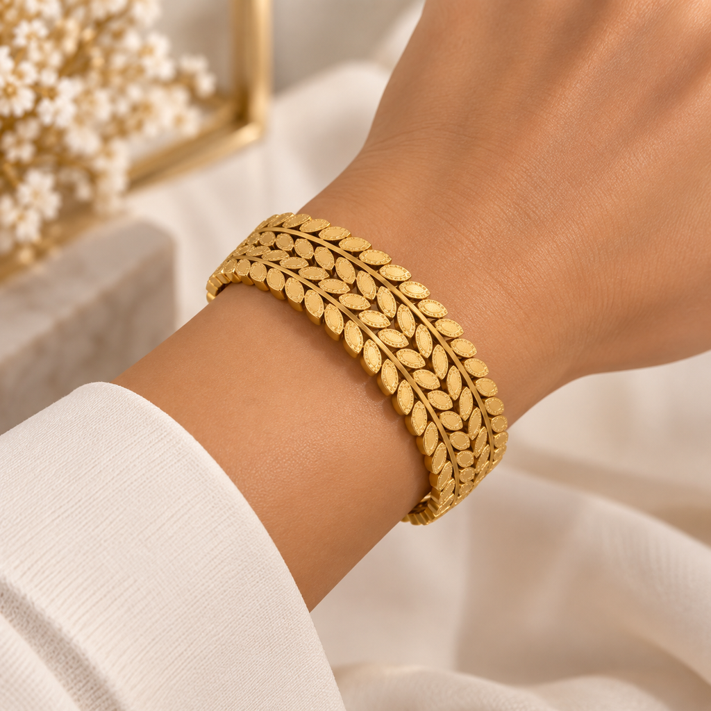 Bracelet manchette doré motif épi