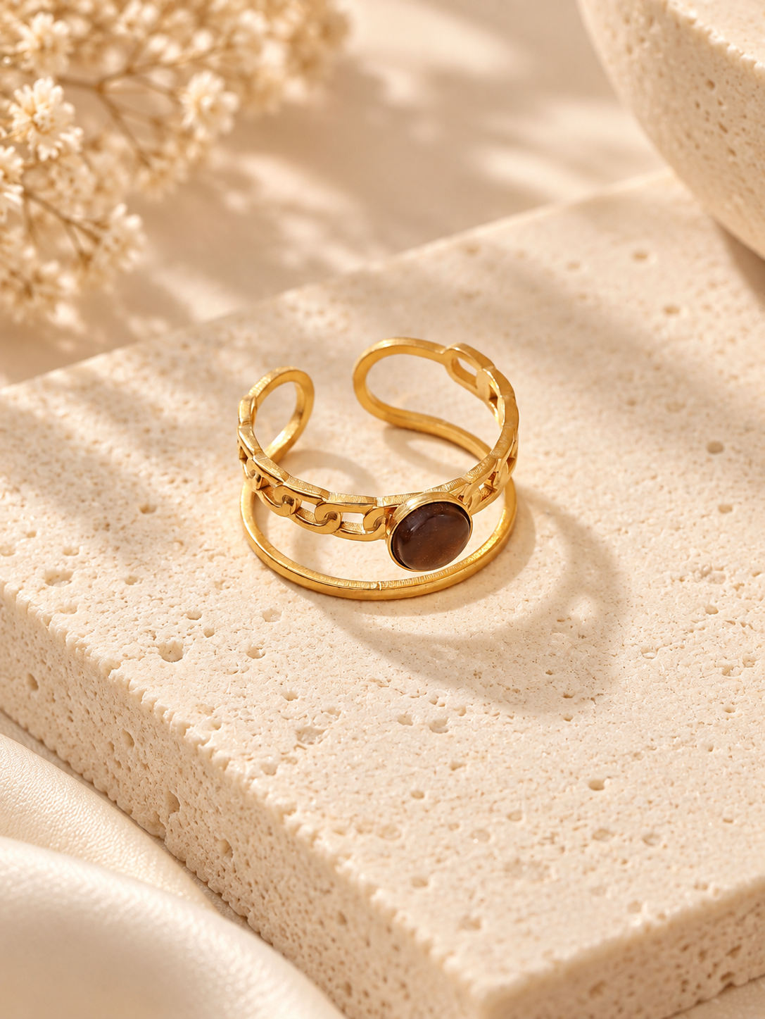 Bague Œil de Tigre Dorée — Au Choix