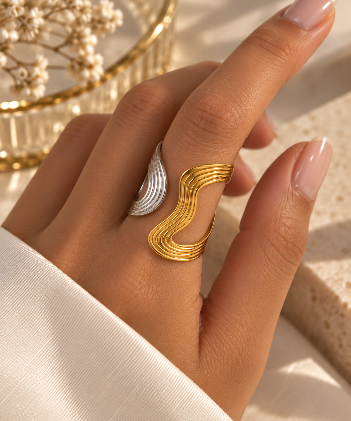 Bague Vague Sculptée Bicolore